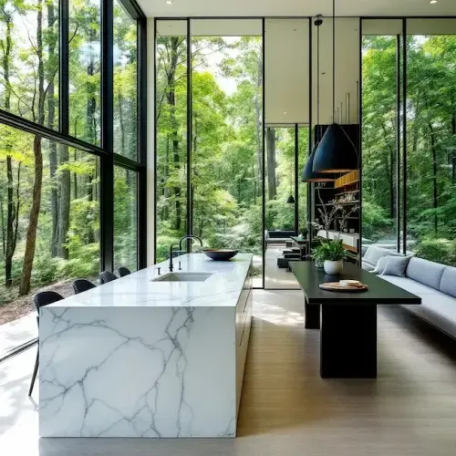 AI-generated modern living space interior rendered using Prompts.ai visual design prompts